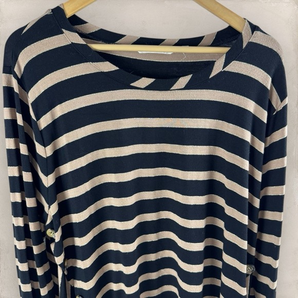 Soft Surroundings Knit Tunic Top Long Slv Black Tan Gold Metallic Thread Size 2x - Picture 2 of 12